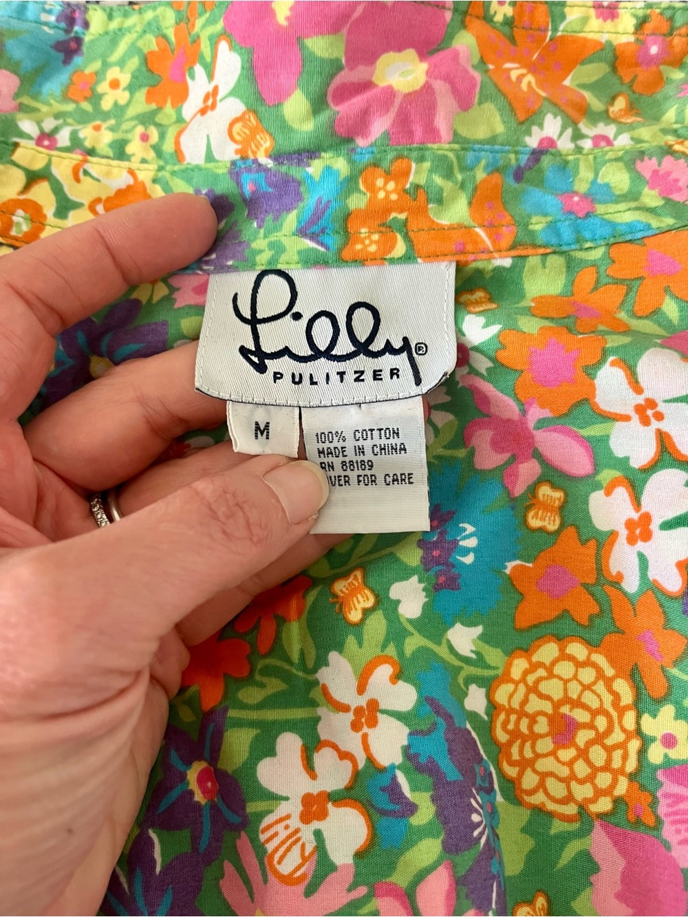 Vintage Lilly Pulitzer White Label Floral Longline Button-Up Shirt Cover-Up Sz M - Picture 3 of 5